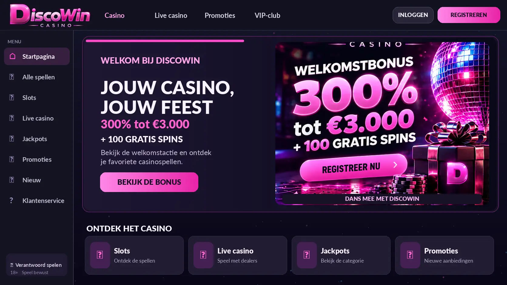 DiscoWin Casino Gids Nederland: Spellen, Live Games en Betalen image 1