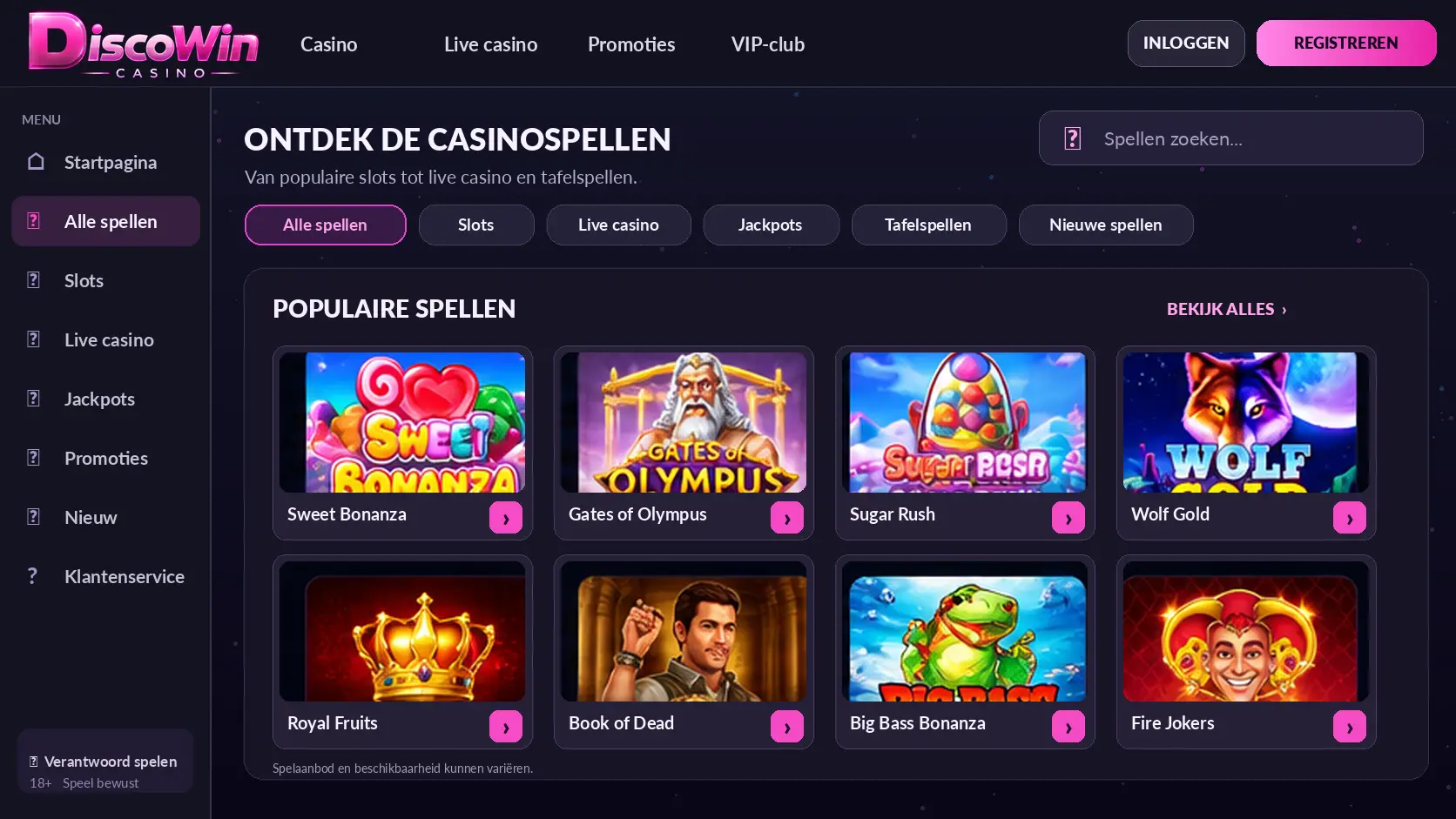 DiscoWin Casino Gids Nederland: Spellen, Live Games en Betalen image 3